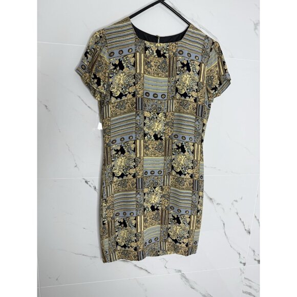 Henri Bendel Vintage 90’s Blue Floral Shift Dress Rayon Scoop Sz 2 Patchwork USA - Picture 1 of 8